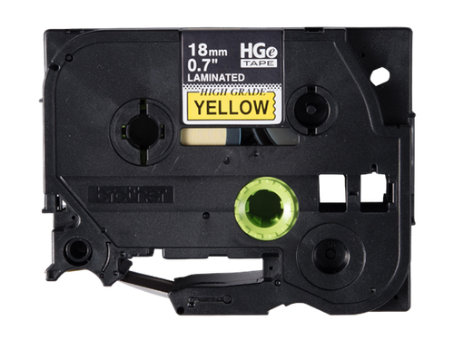 Brother 0.7" x 26.2' Laminated Black on Yellow Label Tape | For P-Touch Printers | Case of 5 Rolls | HGe6415PK