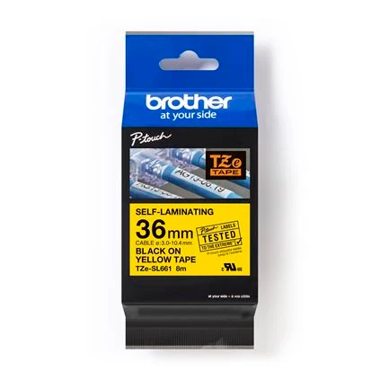 Brother 1.5" x 26.2' Black on Yellow Self-Laminating Label | For P-Touch Printers | Case of 1 Roll | TZeSL661
