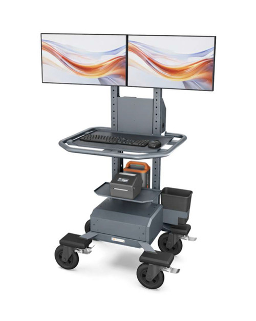 Bretford Mobile Computer Cart | MobilePro 4 | With Small Printer Shelf & Dual Monitor Mount | MP10HD-SB [Monitors and Printer NOT Included]