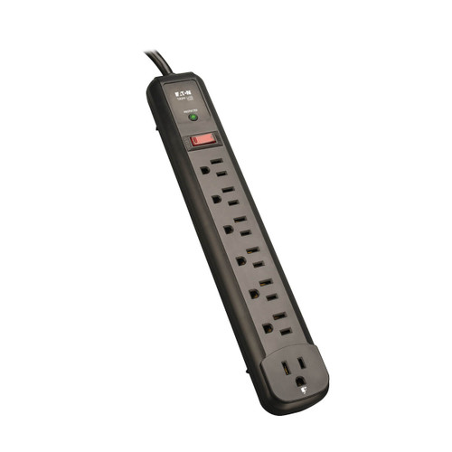 Eaton Tripp Lite TLP74RB 1080 Joules 7-Outlet Surge Protector | 6 Right-Angle Outlets, 4 ft Cord, Black | TLP74RB