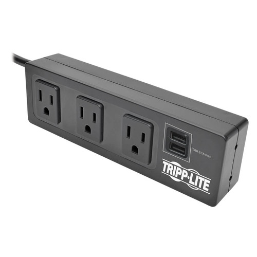 Eaton Tripp Lite TLP310USBS 510 Joules 3-Outlet Surge Protector | 2-Port USB Charger | 10 ft Cord | Black | TLP310USBS
