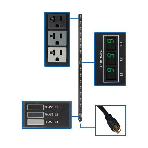 Eaton Tripp Lite PDU3MV6L2120LV 5.7kW 42-Outlet 3-Phase Local Metered PDU 0U Vertical | PDU3MV6L2120LV