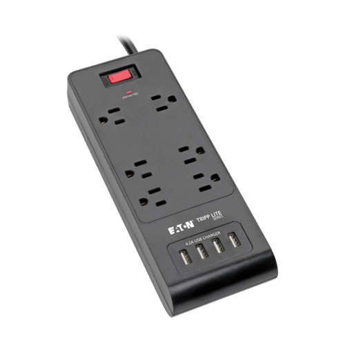 Eaton Tripp Lite TLP664USBB 900 Joules 6-Outlet Surge Protector | 4 USB-A Ports (4.2A Shared) | Black | TLP664USBB