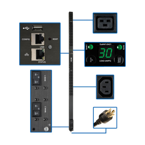 Eaton Tripp Lite PDUMNV30HV2LX 5.5kW Monitored PDU | 42 Outlets (36 C13/6 C19) 0U Rack-Mount | PDUMNV30HV2LX