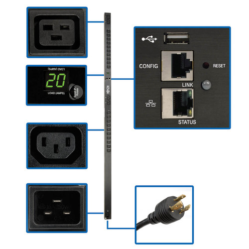 Eaton Tripp Lite PDUMNV20HVLX 3.7kW Monitored PDU | 20 C13, 4 C19 Outlets | C20 Input | 0U Vertical | PDUMNV20HVLX