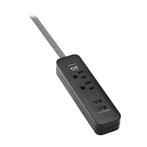 Eaton Tripp Lite TLP206USB 450 Joules 2-Outlet Surge Protector | 2 USB-A Ports, 6 ft Cord, Black
 | TLP206USB