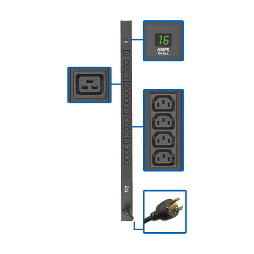 Eaton Tripp Lite PDUMV20HV-36 3.7kW Single-Phase Local Metered PDU 16 C13/4 C19 Outlets | 10 ft Cord | Vertical 0U Rack
 | PDUMV20HV-36