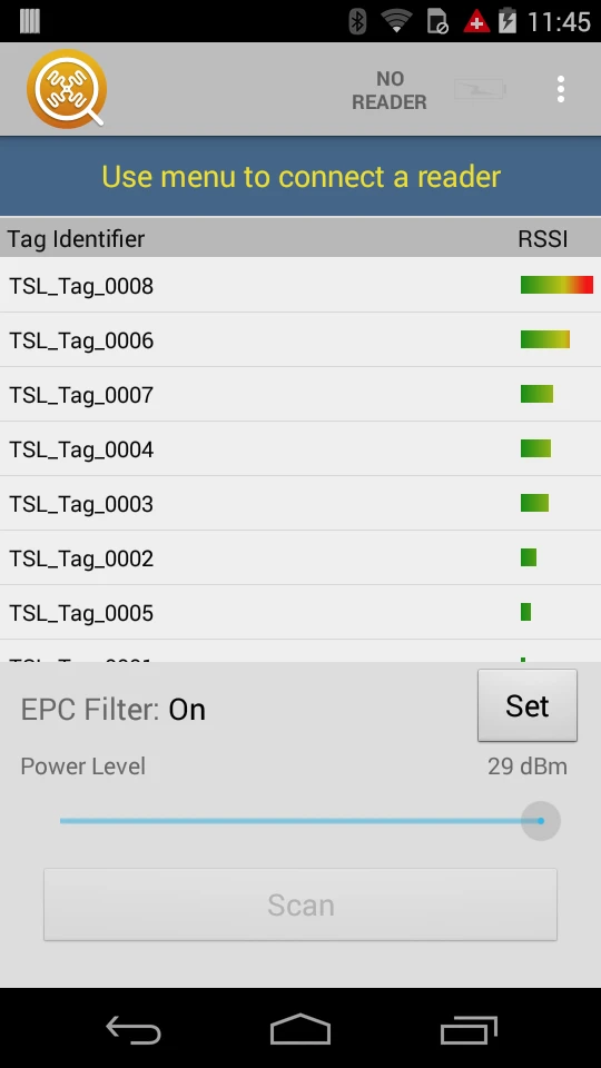 RFID Tag Finder app screenshot