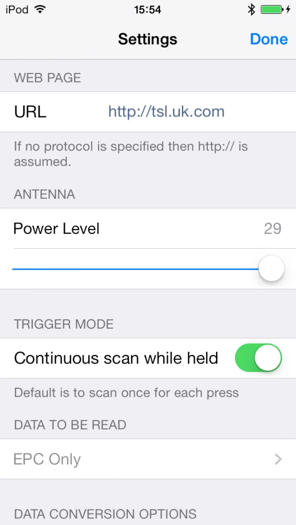 RFID Web Wedge app screenshot
