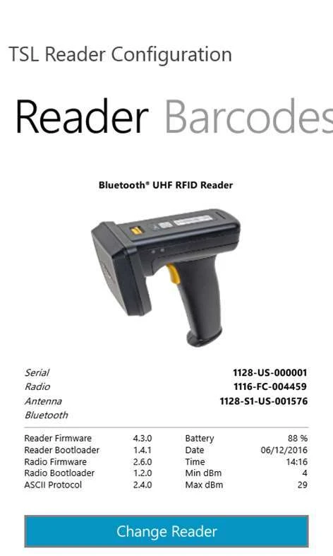 TSL Reader Configuration app screenshot