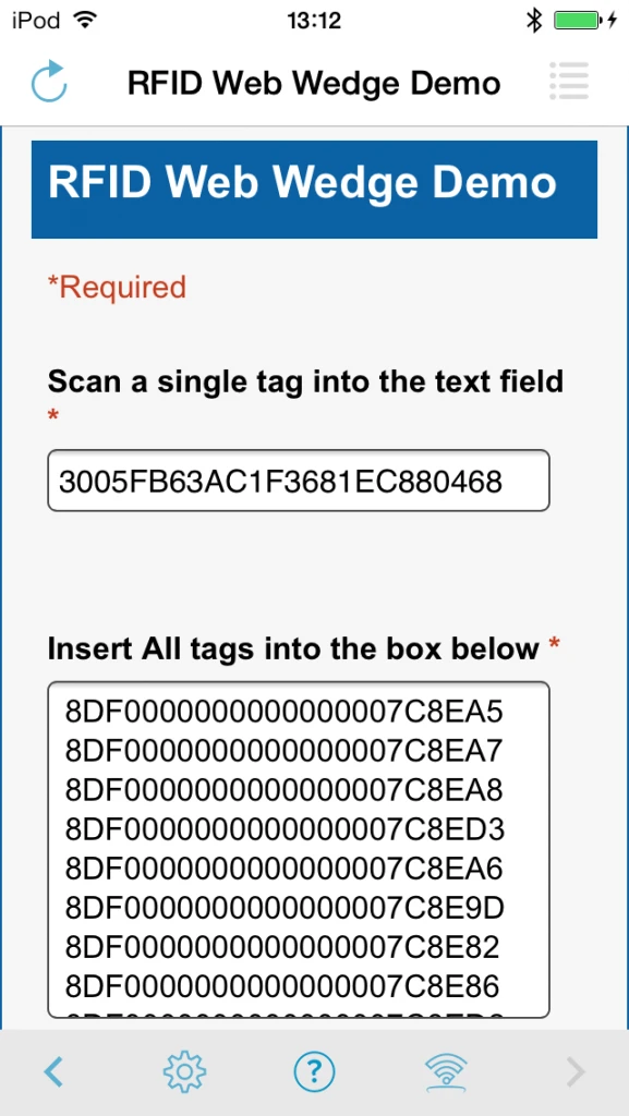 RFID Web Wedge app screenshot