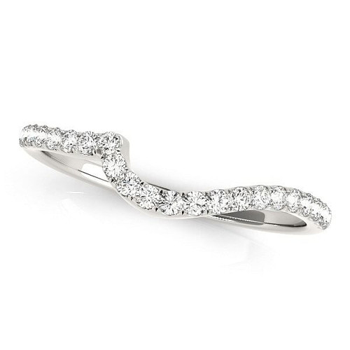 Size: 4 - 14k White Gold Round Pave Setting Curved Diamond Wedding Ring (1/5 cttw)
