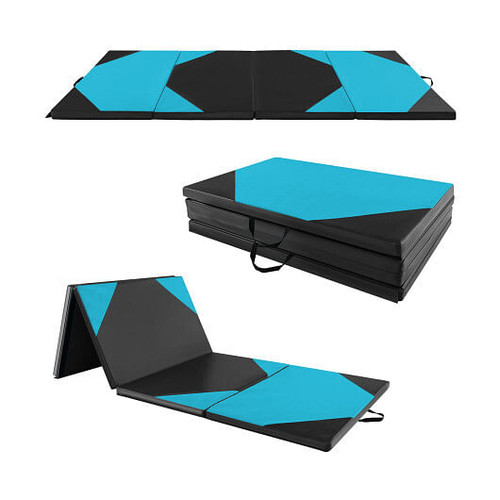 10 Feet x 4 Feet x 2 Inch Folding Exercise Mat with Hook and Loop Fasteners-Navy - Color: Navy