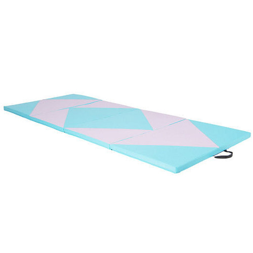 4-Panel PU Leather Folding Exercise Gym Mat with Hook and Loop Fasteners-Pink & Blue - Color: Pink 