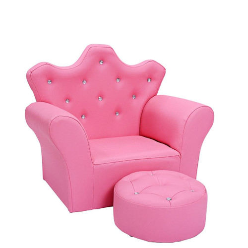 Pink Kids Sofa Armrest Couch with Ottoman-Pink - Color: Pink