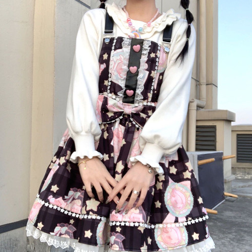 Color: Black, Size: S - Lolita Angel Design Black Sweet Cute Strap Dress