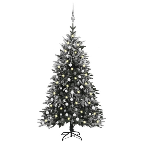 vidaXL Artificial Christmas Tree LED&Ball Set&Flocked Snow 94.5" PVC&PE