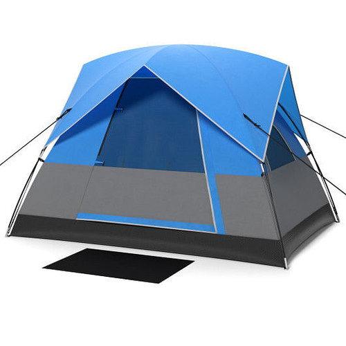 3 Person Outdoor Camping Tent with Removable Floor Mat for Camping Hiking Traveling-Blue - Color: B