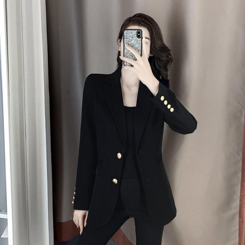 Color: Black no embroidery, Size: L - Net Red Casual Suit Top Spring And Autumn New Korean Waist Br