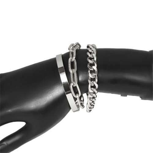 U.S. High Fashion Mixed Chains Design Women Alloy Costume Bracelet Set - Platinum A392-fabr2520