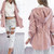 Color: Pink, Size: XL - Solid color hooded trench coat