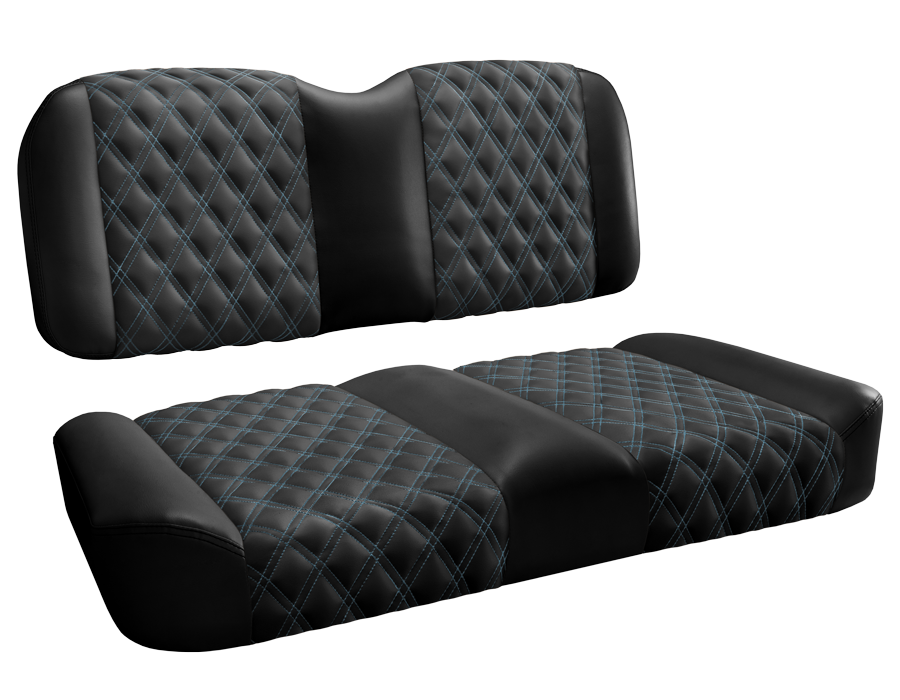 MasterClass Elite Series Front Seat for Club Car and EZGO - Black with Light Blue Stitch