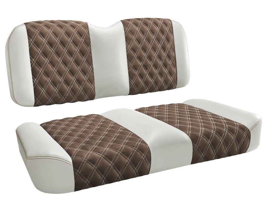 MasterClass Elite Series Front Seat for Club Car and EZGO - Sea Salt and Brown with White Stitch