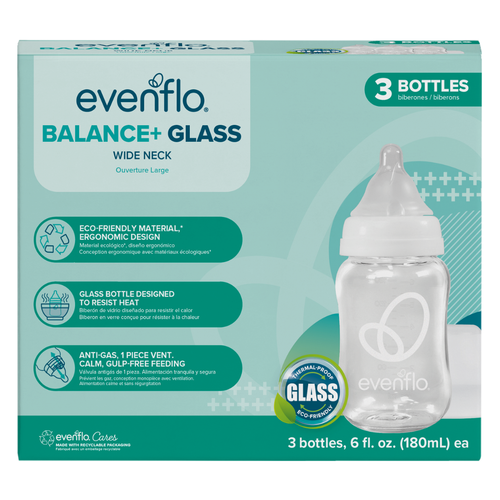 Evenflo Balance + Wide Neck Glass Bottles, 6oz