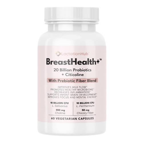 BreastHealth+ Pregnancy & Breastfeeding Probiotic with Choline and Prebiotics for Clogged Ducts & Mastitis