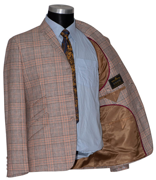 Linen check suit in brown