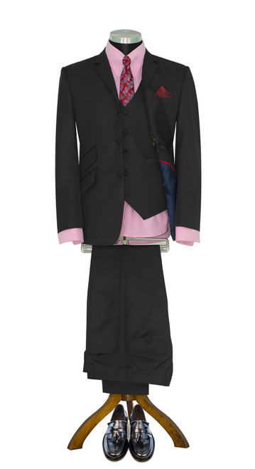 mod clothing black 3 piece suit