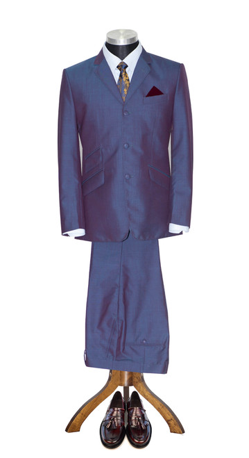 wine and blue 2 tone suit