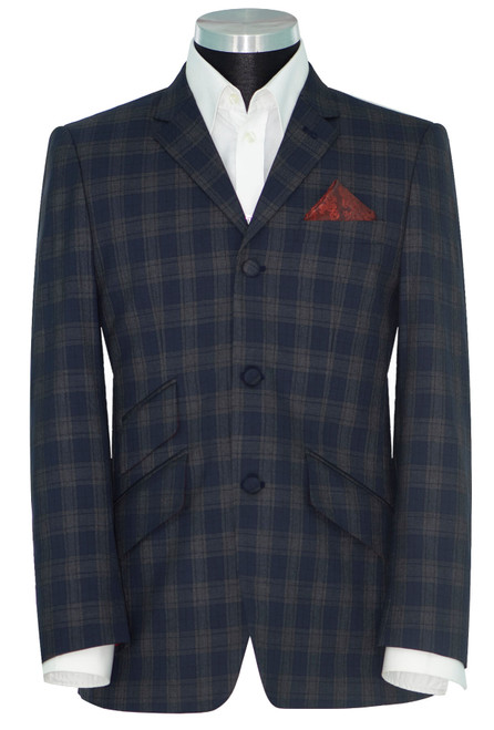 Daltrey cashmere wool navy and grey check blazer