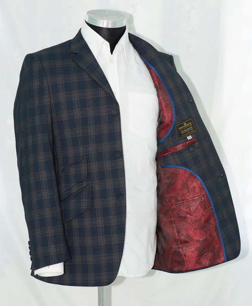 Daltrey cashmere wool navy and grey check blazer