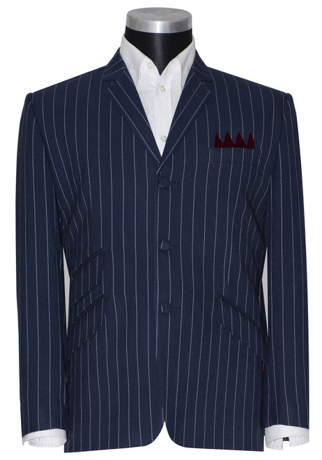 wool white stripe in navy blazer
