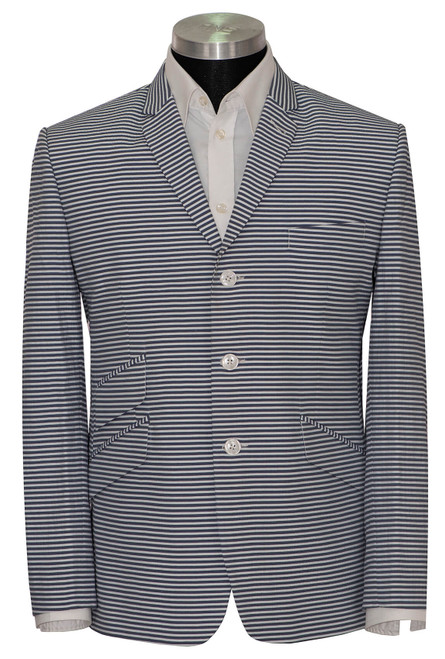 Seersucker horizontal grey and white stripe blazer