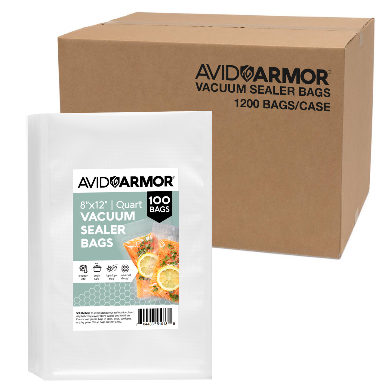 Avid Armor Vacuum Sealer Bags Quart Size 200 Bulk Pack 8 x 12 for