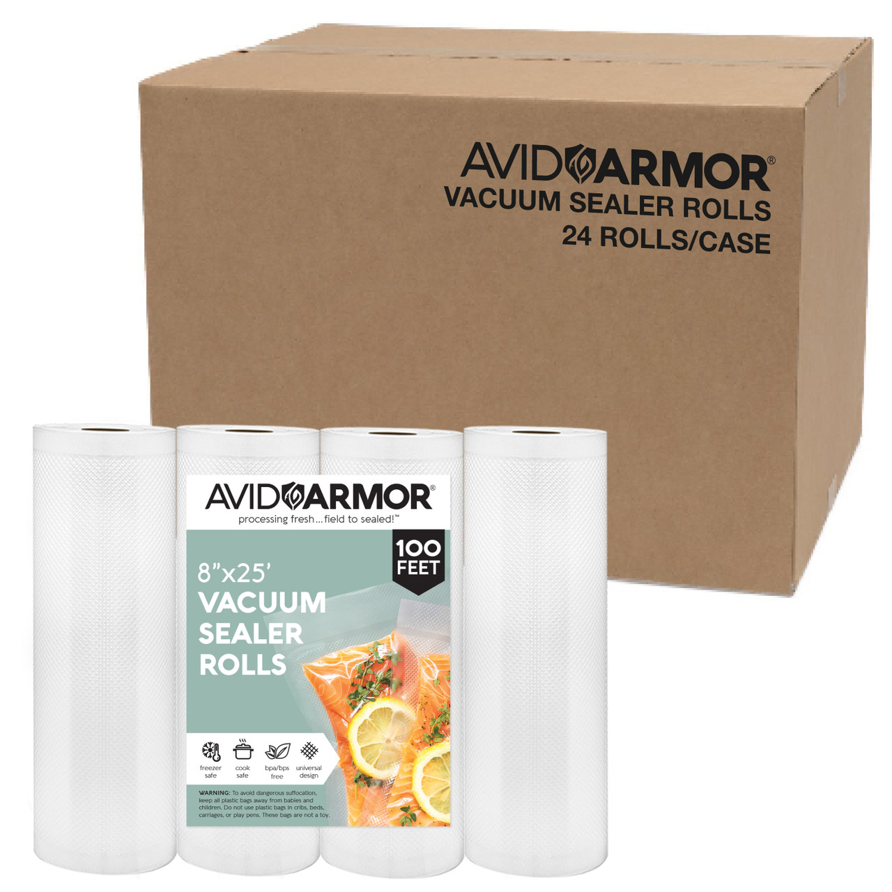 Avid Armor ® Bulk Deal - 8 x 25' Vacuum Sealer Bag Rolls - 6 PACKS / 24  COUNT