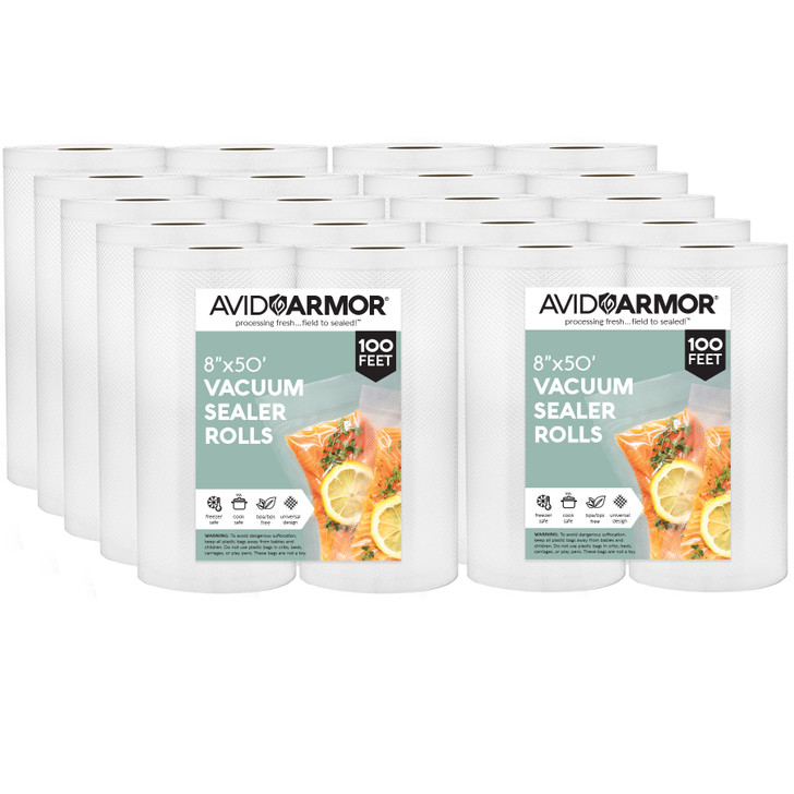 Buy in bulk by the case - Avid Armor 8x50 vacuum sealer rolls for food saver machines