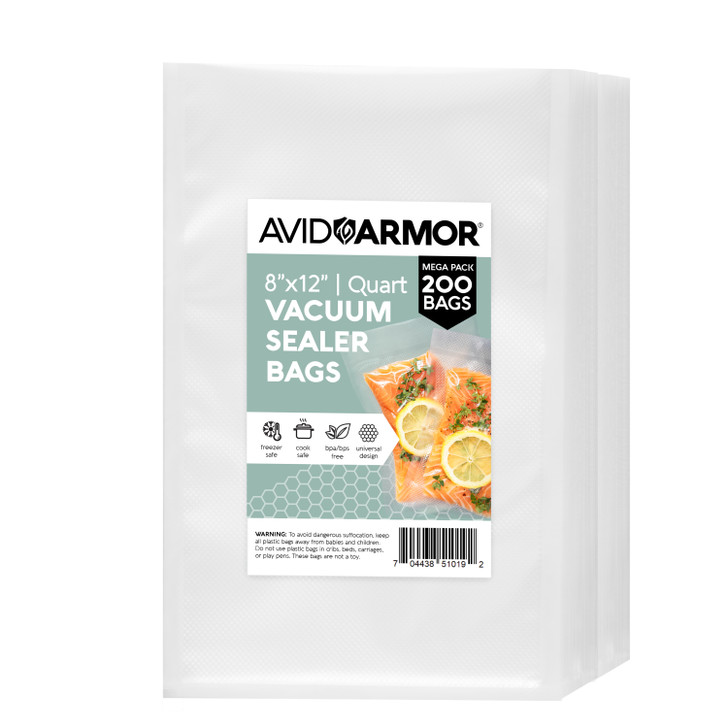 Avid Armor Vacuum Sealer Bags Quart Size 200 Bulk Pack 8 x 12 for