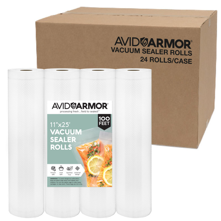 Buy in bulk by the case - Avid Armor 11x25 vacuum sealer rolls for food saver machines