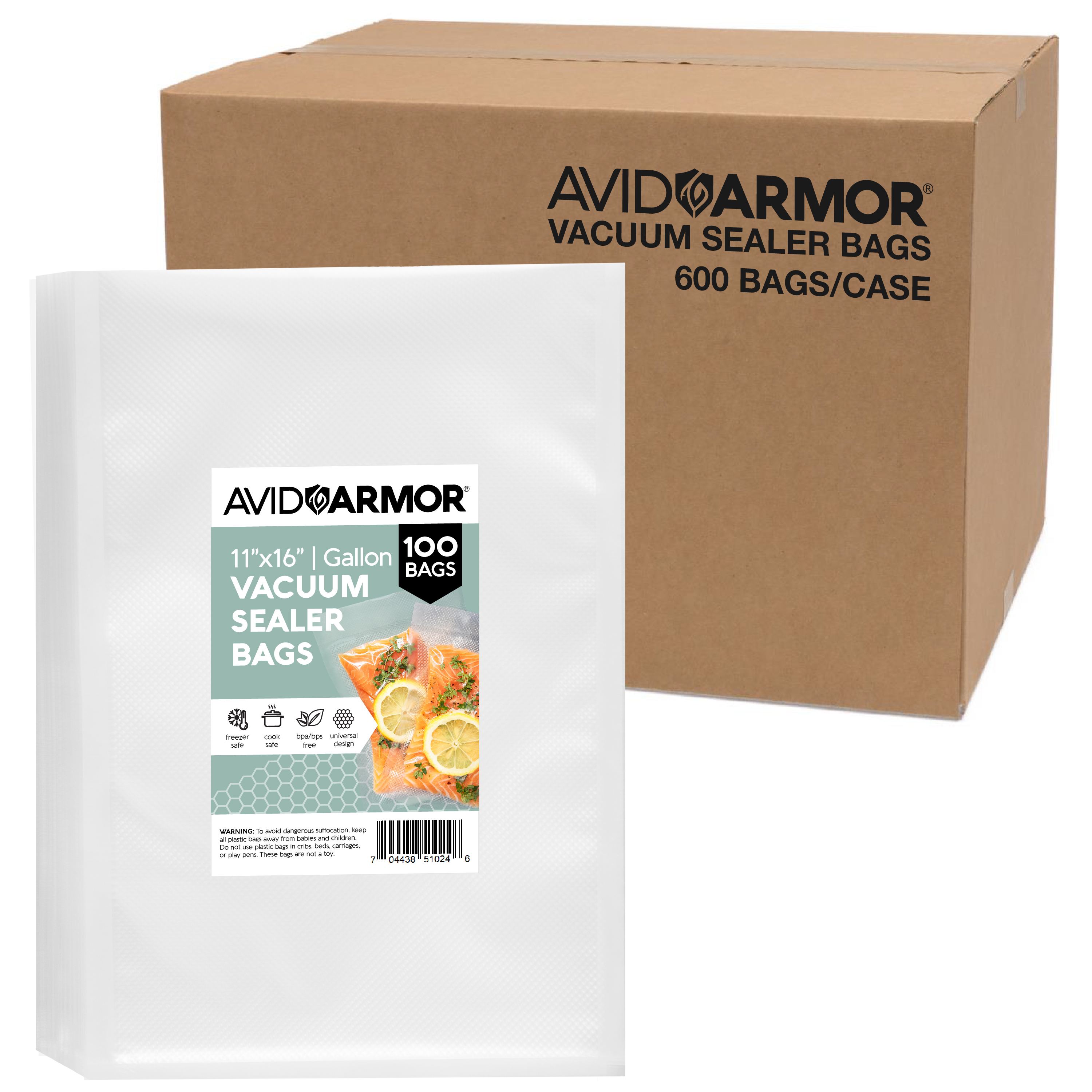 Avid Armor ® 11 x 16 Gallon Size Pre-Cut Vacuum Sealer Bags - 100 Count