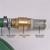 Pump Suction Hose Kit. Close-up of Stainless Steel Filter cage and Brass Non-Return Valve - components annotated.