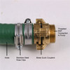 Pump Suction Hose Kit. Close-up of brass Quick-Coupler connections to 1" Pump Inlet - components annotated.