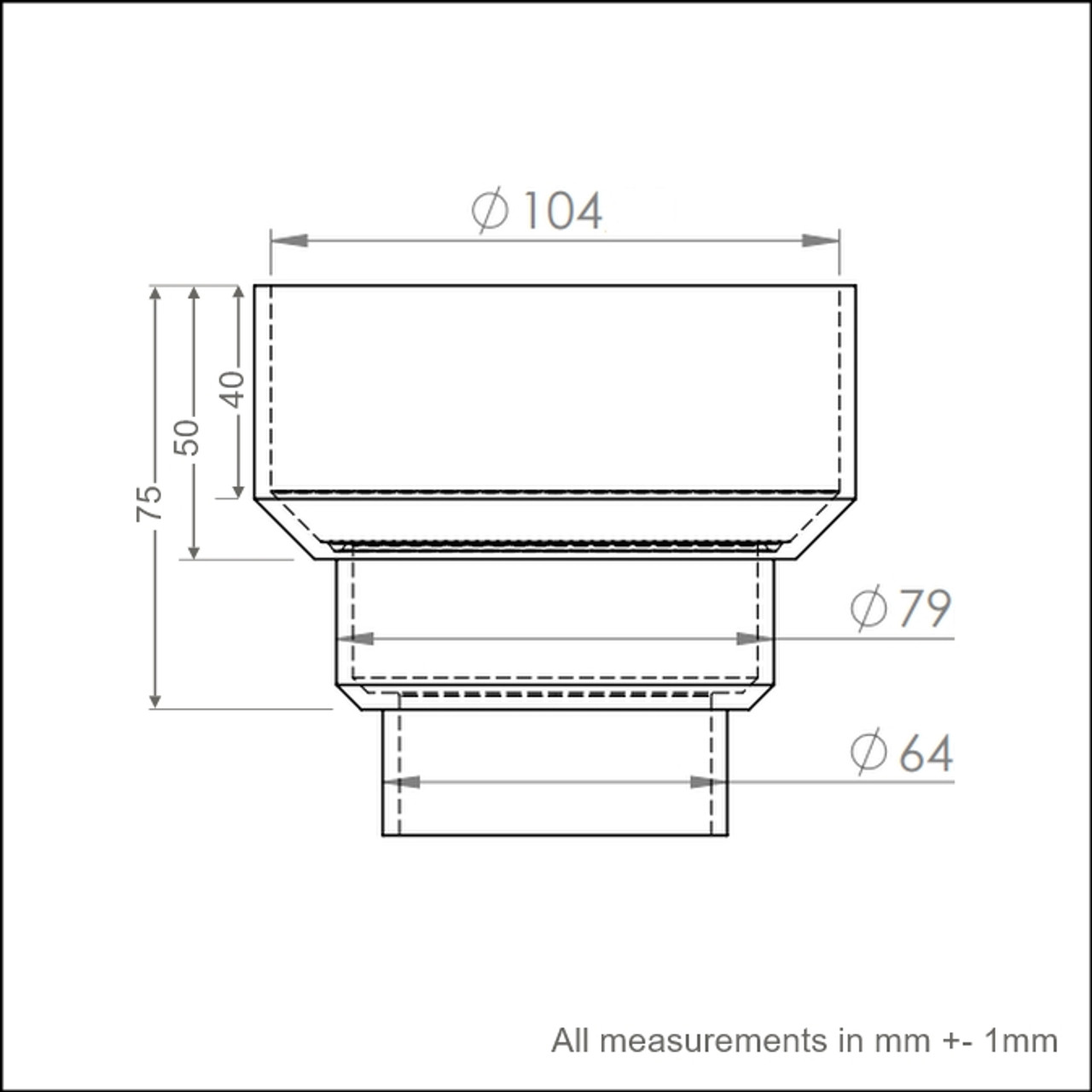 Dimensions of the Lower Adapter for UK downpipes.