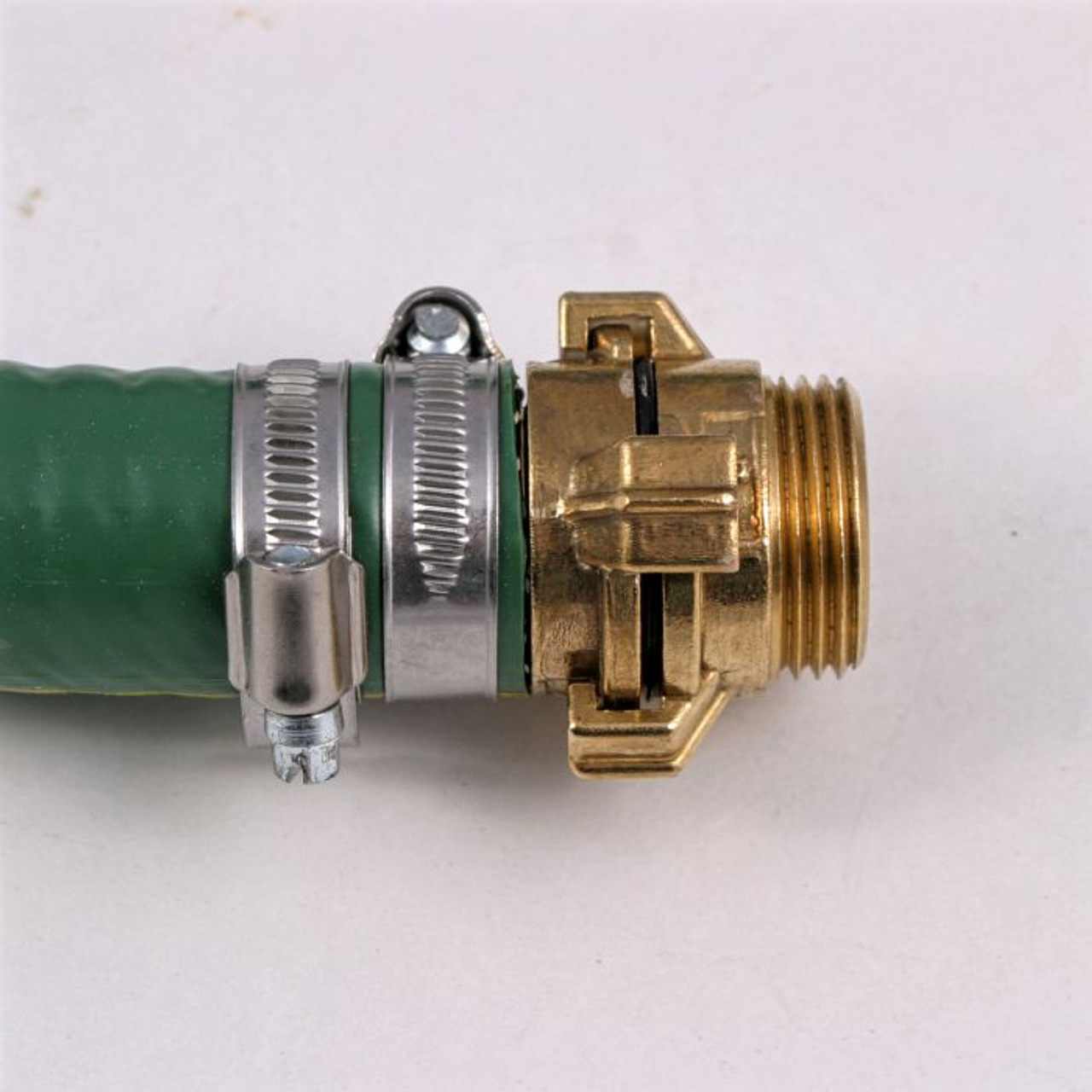 Pump Suction Hose Kit. Close-up of brass Quick-Coupler connections to 1" Pump Inlet.