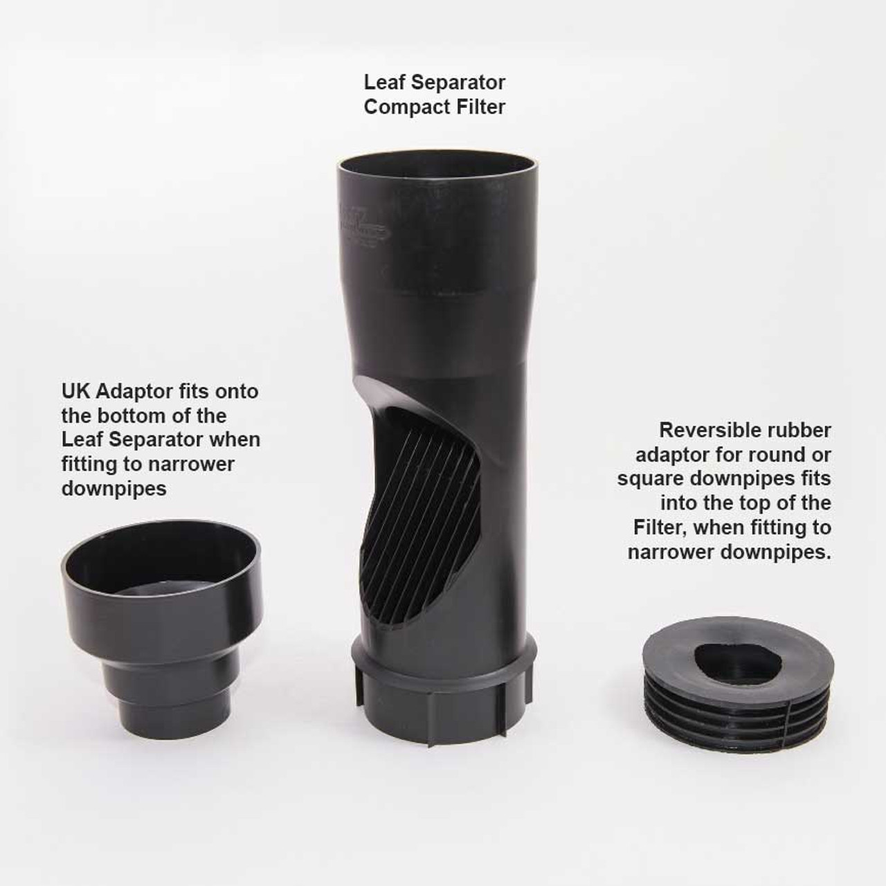 Downpipe leaf separator filter with adaptors