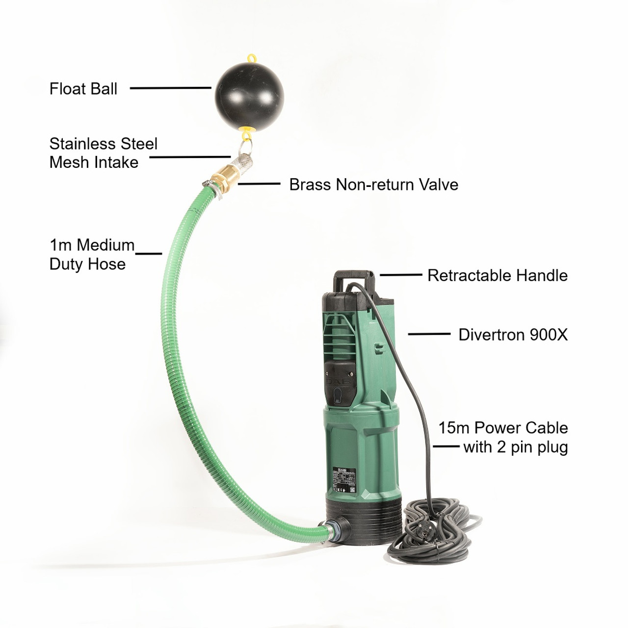 Divertron 900 X - DAB Submersible Pump with 1m Floating Intake - key parts annotated