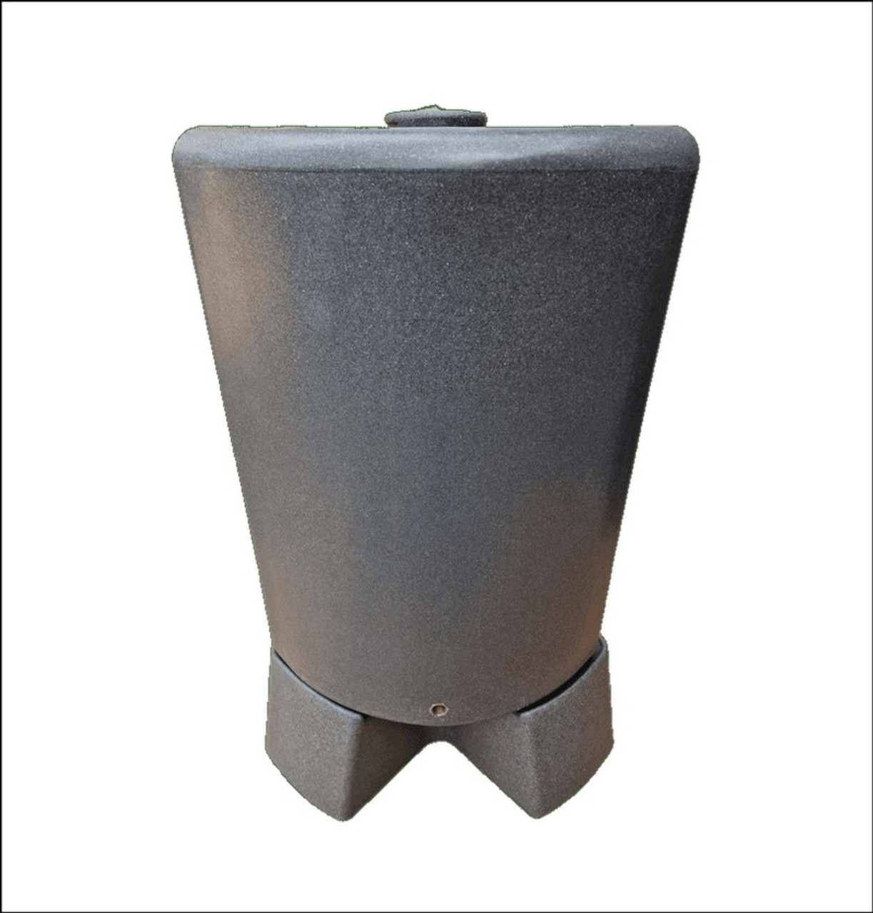 Front view of the space saving corner water butt (tap not shown). Colour Dark Granite.