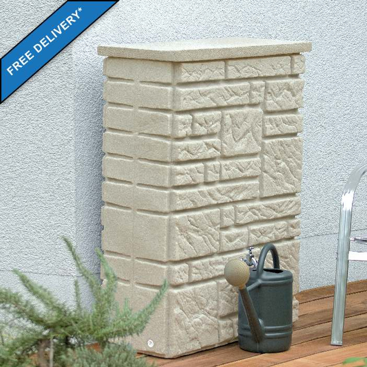 Maurano Sandstone colour space-saving Water Butt with Free Mainland UK Delivery.